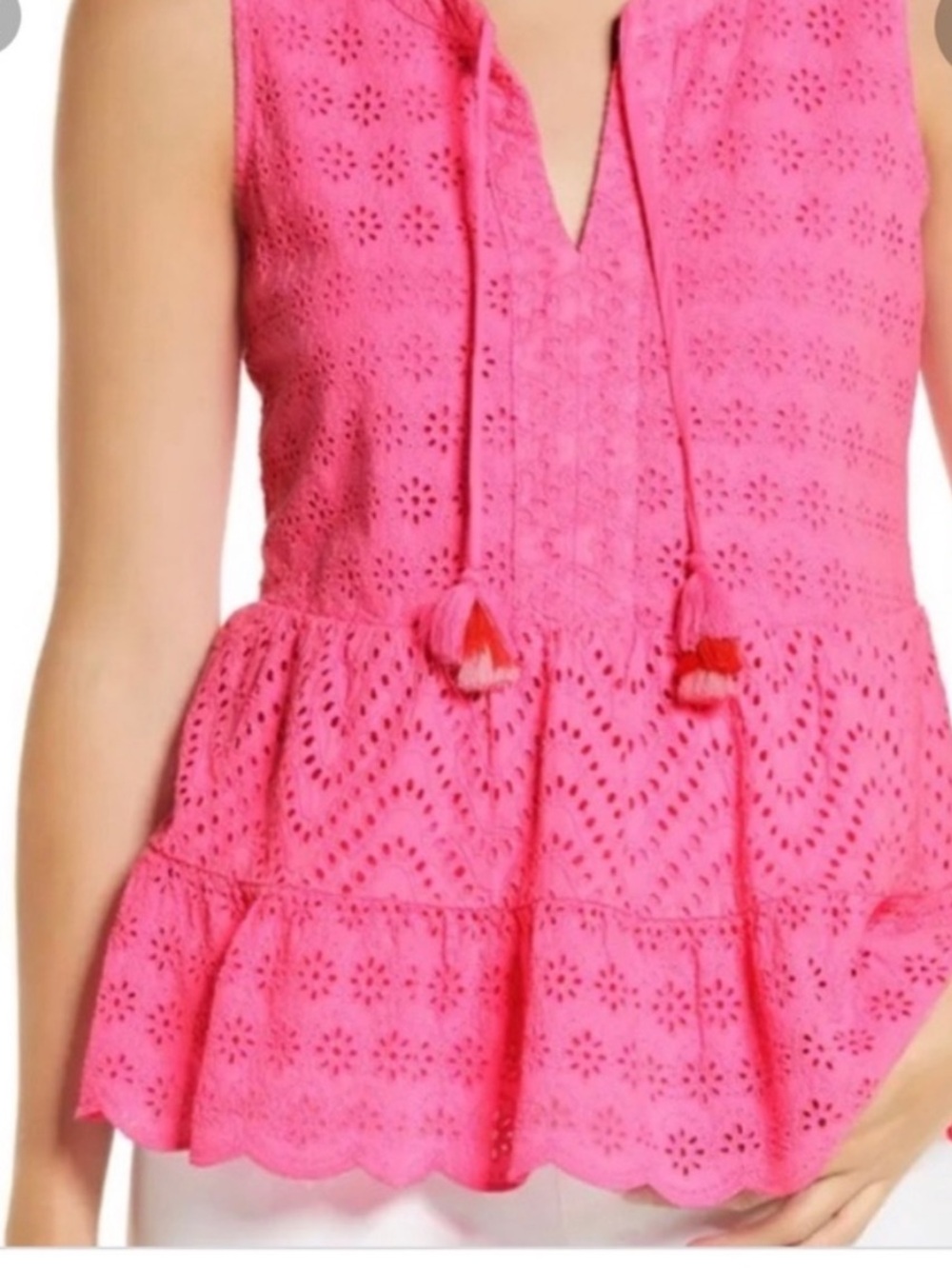 Women's Vineyard Vines Pink Eyelet Peplum Tank Top size small